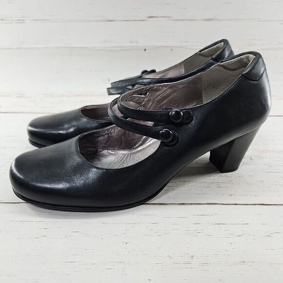 ECCO Womens Black Mary Jane Leather‎ Pumps Heel Double Strap EU 41 US 10-10.5 - Picture 1 of 9